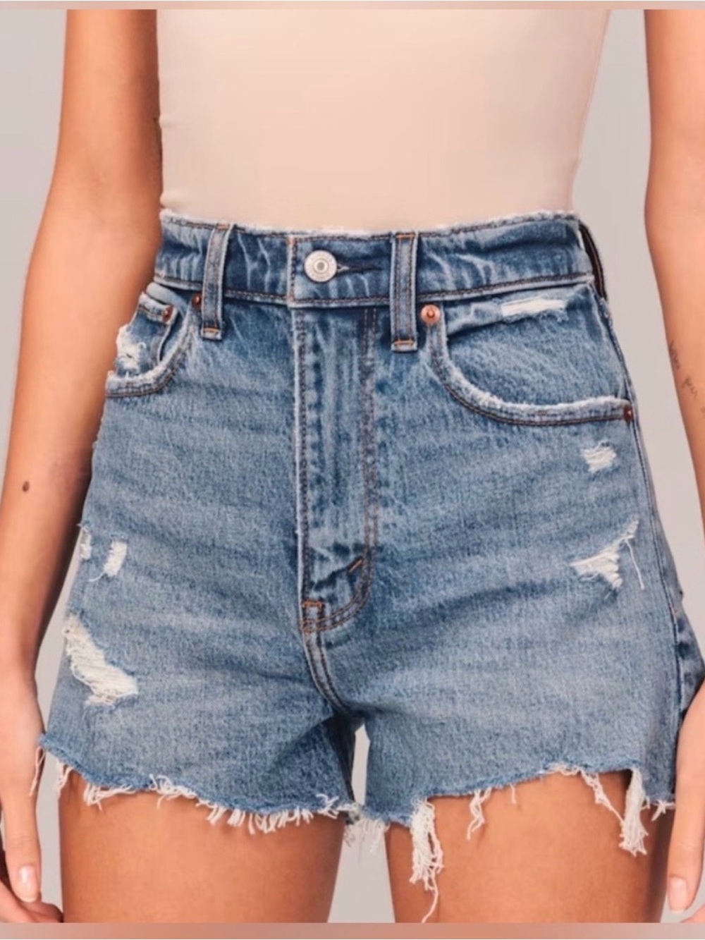 Abercrombie & Fitch High Rise Mom Short Distressed Denim Shorts Size 25 0